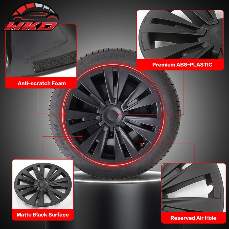 Fits 20-24 Tesla Model Y 19'' X Plaid Wheel Hubcaps Rim Covers Matte Black 4PCS