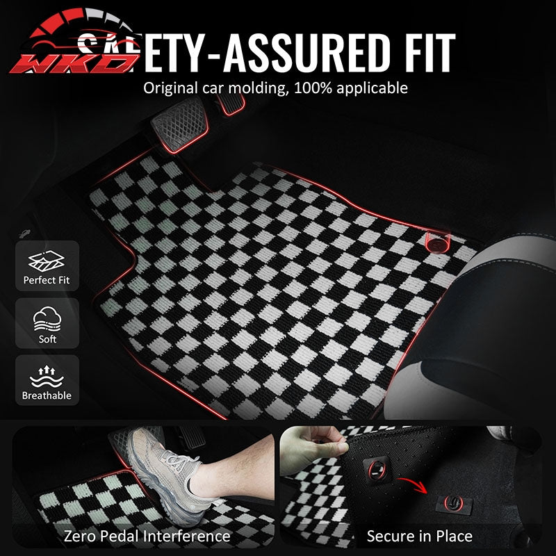 Fits 07-11 Toyota Camry Anti-slip Floor Mats Checkered Carpets Black White Plaid