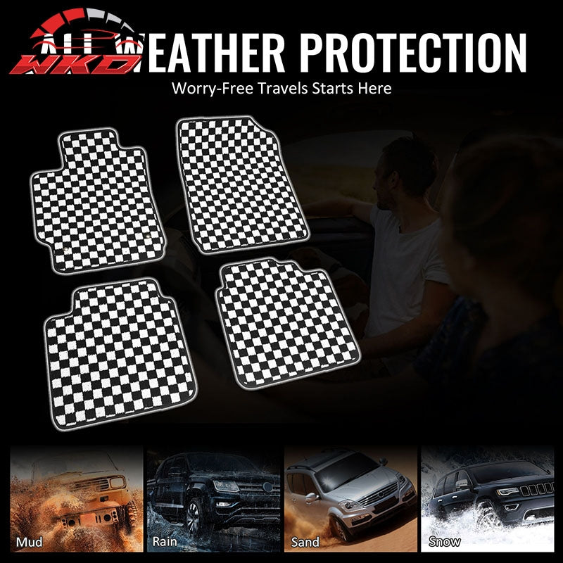 Fits 07-11 Toyota Camry Anti-slip Floor Mats Checkered Carpets Black White Plaid