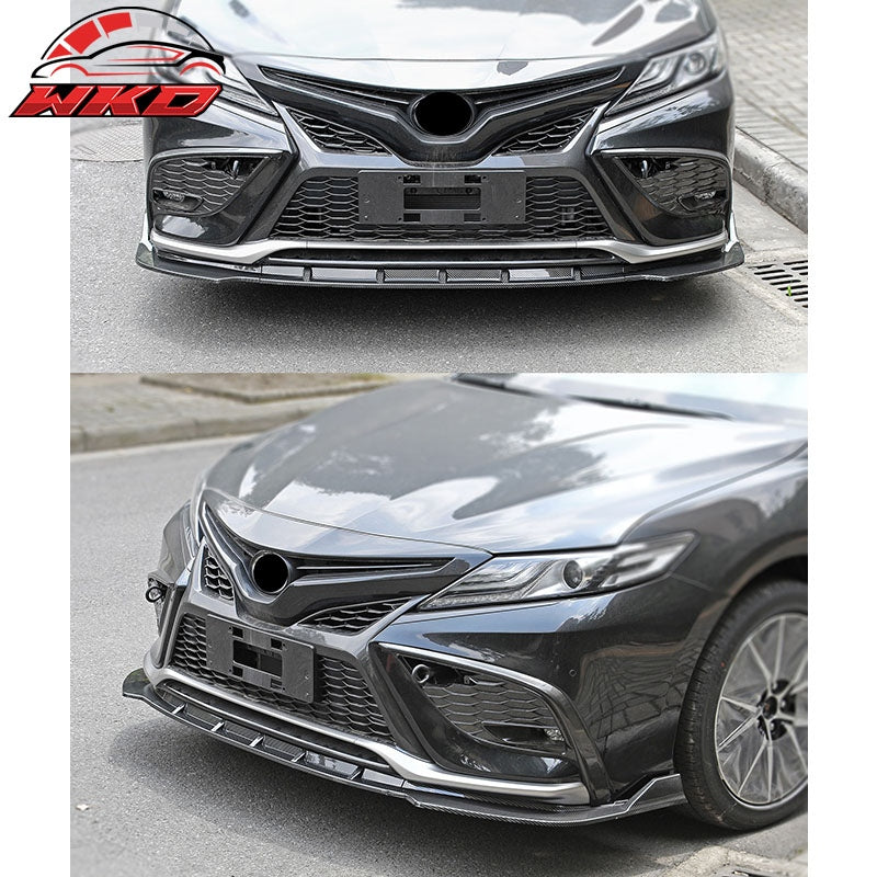 Fits 21-24 Toyota Camry SE 3PC Front Bumper Lip Spoiler PP Carbon Fiber Print