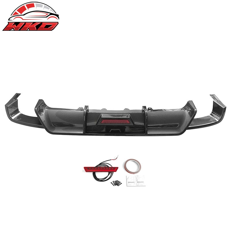 Fits 18-24 Toyota Camry SE XSE Rear Diffuser Lip W/LED Light Carbon Fiber Print