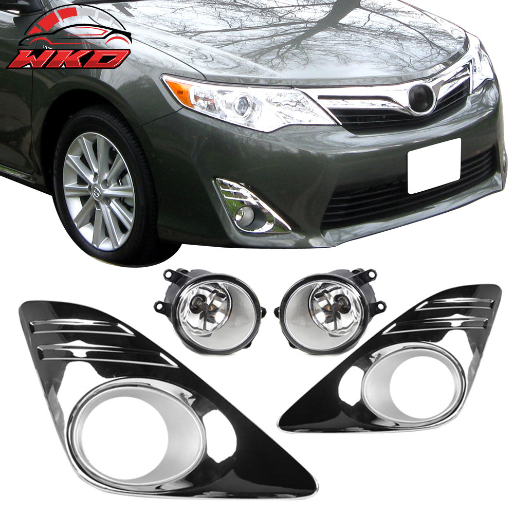 Fits 12-14 Toyota Camry 2PCS Front Bumper Chrome Clear Fog Lights Lamps Assembly