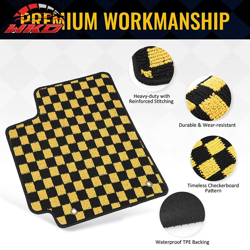 Fits 09-13 Toyota Corolla Auto Floor Mats Checkered Carpets Black Yellow Plaid