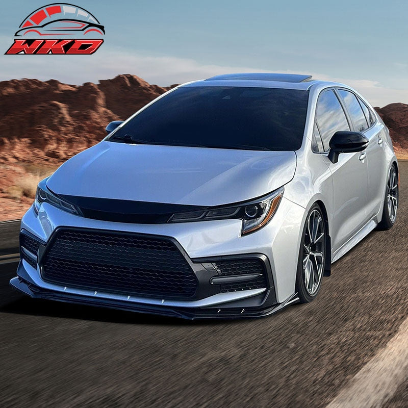 Fits 20-26 Toyota Corolla SE XSE IKON Style Gloss Black Front Bumper Lip PP 3PC