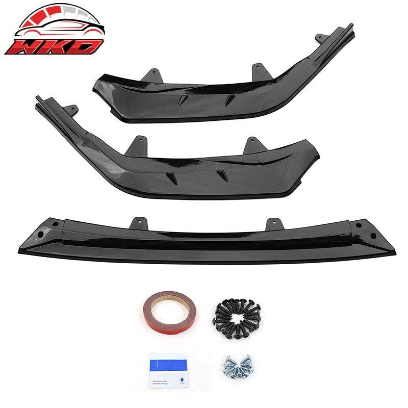 Fits 20-26 Toyota Corolla SE XSE IKON Style Gloss Black Front Bumper Lip PP 3PC