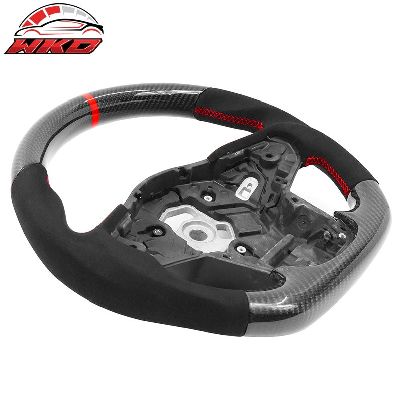 Fits 20-26 Toyota GR Supra A90 A91 Steering Wheel Alcantara W/Red Stitch&Stripe