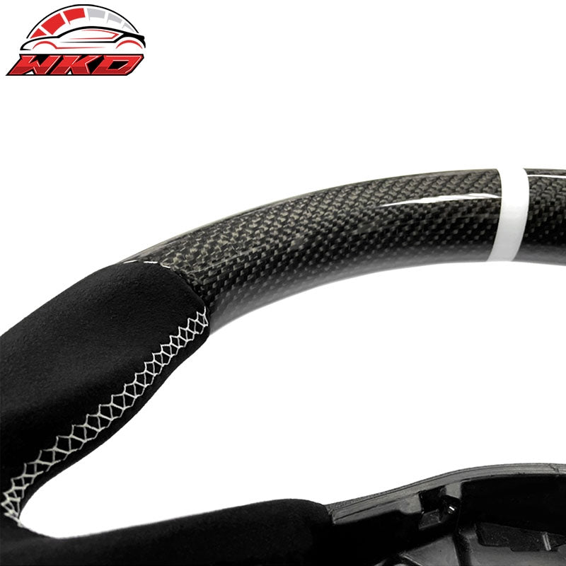 Fits 20-26 Toyota GR Supra A90 A91 CF Steering Wheel W/ White Stitch & Stripe