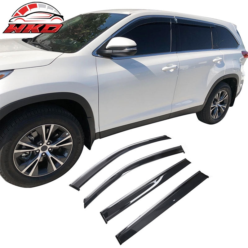 Fits 14-19 Toyota Highlander PC Window Visors Deflector With Chrome Trim 4PCS