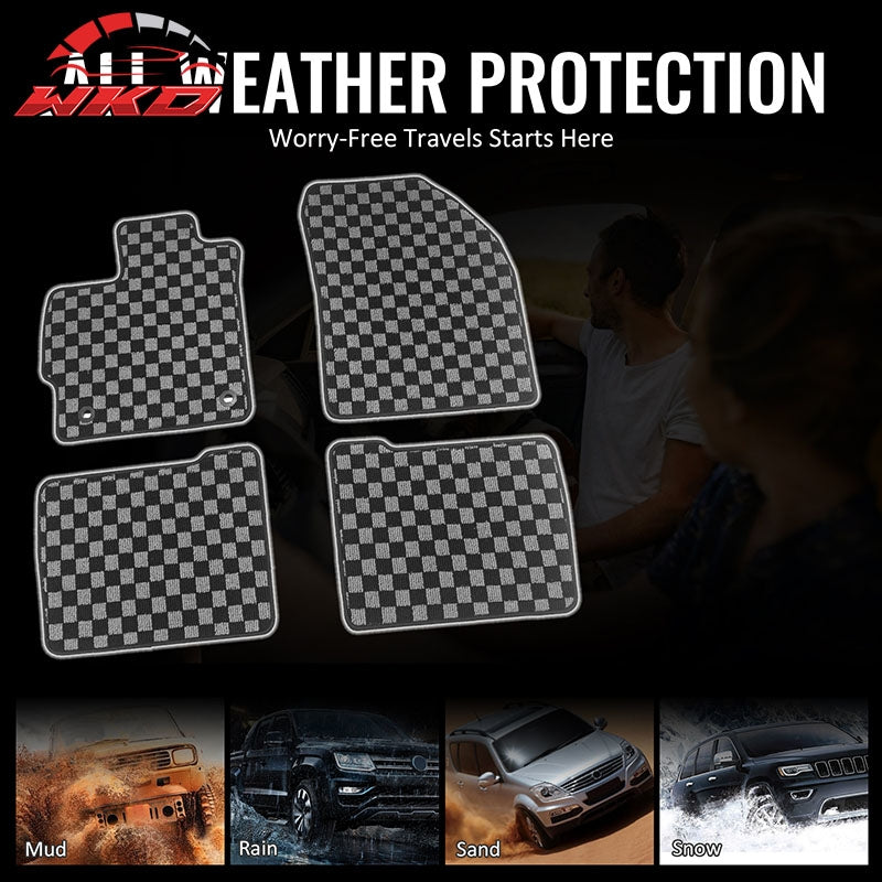 Fits 12-15 Toyota Prius Floor Mats Non-Slip Carpets Checkered Black Gray Plaid