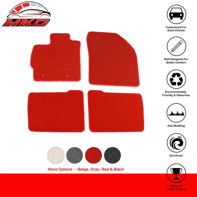 Fits 10-11 Toyota Prius Nylon Red Floor Mats Non-Slip Auto Carpet Liner 4PCS