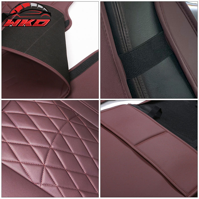 Fits 05-23 Toyota Tacoma 5-Seat Seat Covers Cushion Protector PU Leather - Brown