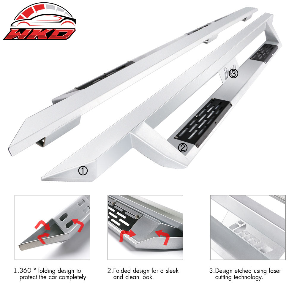 Fits 05-22 Toyota Tacoma Double Cab IKON V1 Style Steel Running Boards Silver