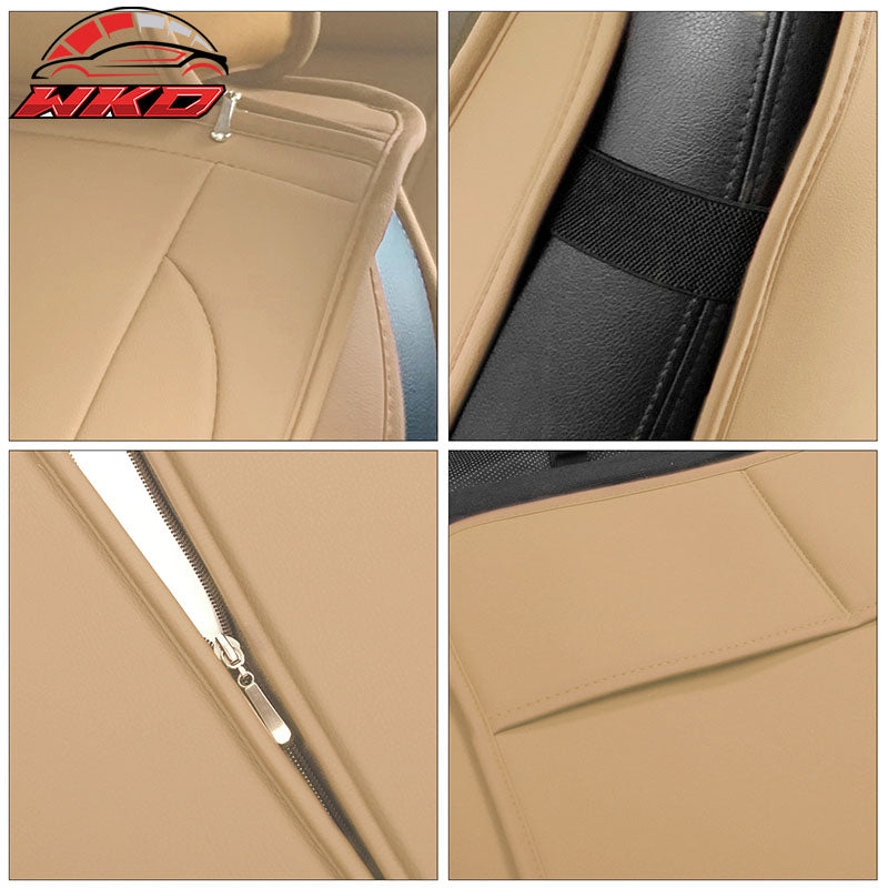 Fits 08-23 Toyota Tundra Beige Full Set Seat Covers Front Rear Row PU Leather