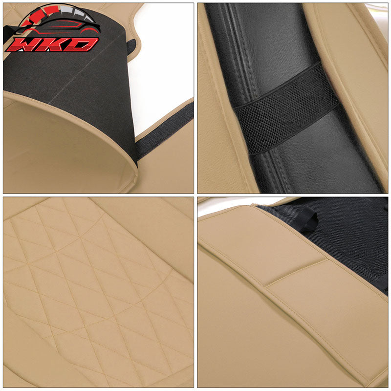 Fits 08-23 Toyota Tundra Beige Full Set Seat Covers Front Rear Row PU Leather