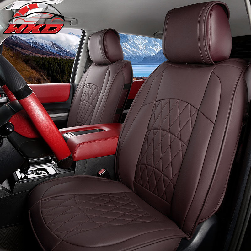 Wholesale 08-23 Toyota Tundra Brown Full Set Seat Covers Front Rear Row PU Leather