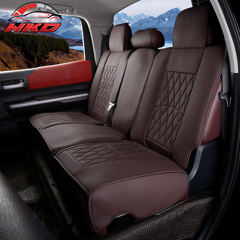 Fits 08-23 Toyota Tundra Brown Full Set Seat Covers Front Rear Row PU Leather