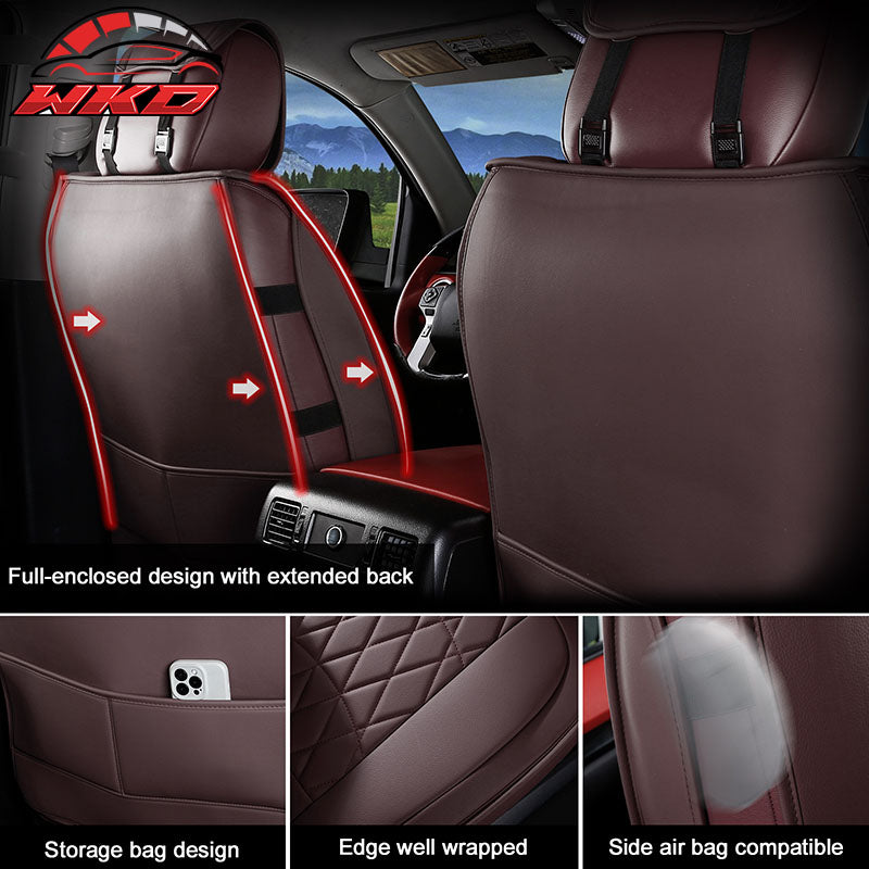 Fits 08-23 Toyota Tundra Brown Full Set Seat Covers Front Rear Row PU Leather