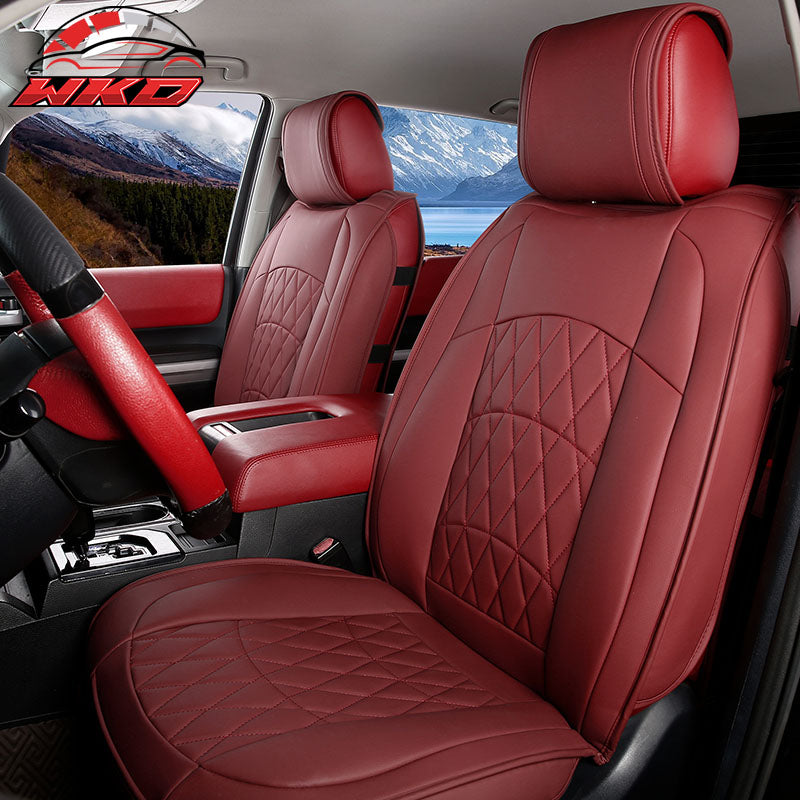 Wholesale 08-23 Toyota Tundra Red Full Set Car Seat Covers Front Back Row PU Leather