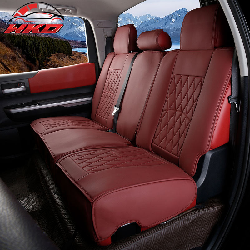 Fits 08-23 Toyota Tundra Red Full Set Car Seat Covers Front Back Row PU Leather