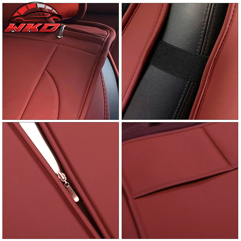 Fits 08-23 Toyota Tundra Red Full Set Car Seat Covers Front Back Row PU Leather