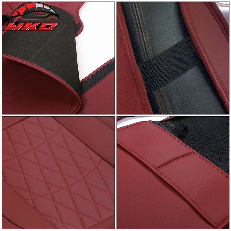 Fits 08-23 Toyota Tundra Red Full Set Car Seat Covers Front Back Row PU Leather