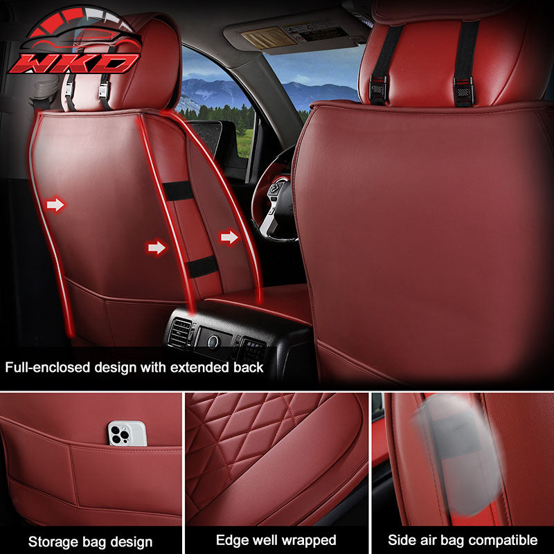 Fits 08-23 Toyota Tundra Red Full Set Car Seat Covers Front Back Row PU Leather