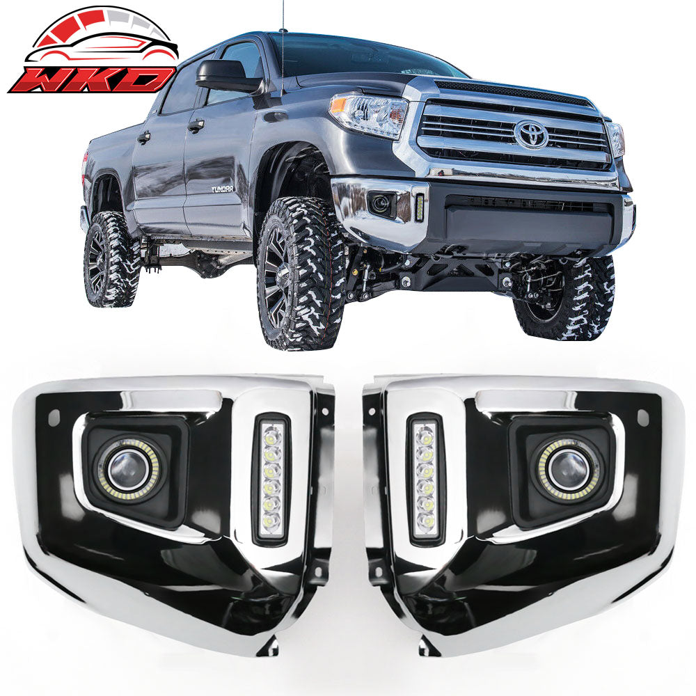 Fits 14-19 Toyota Tundra LED Halo Projector Bumper Fog Driving Lights Chrome