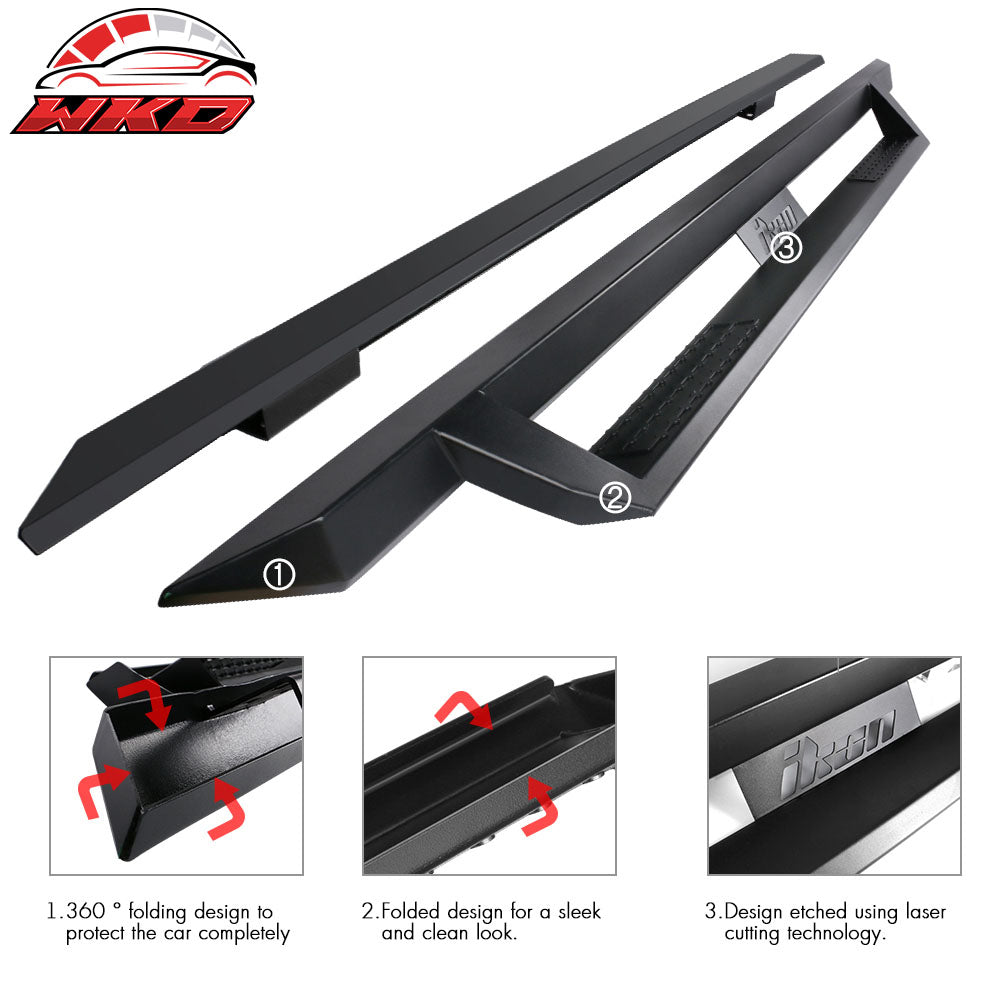 Fits 07-21 Toyota Tundra Double Cab IKON V1 Style Steel Running Boards Black