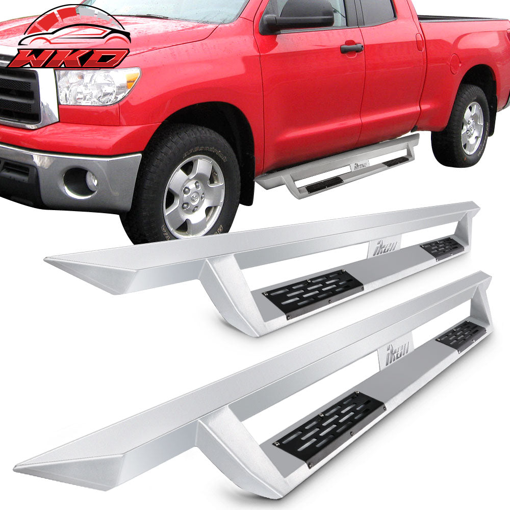 Fits 07-21 Toyota Tundra Double Cab IKON V1 Style Steel Running Boards Silver