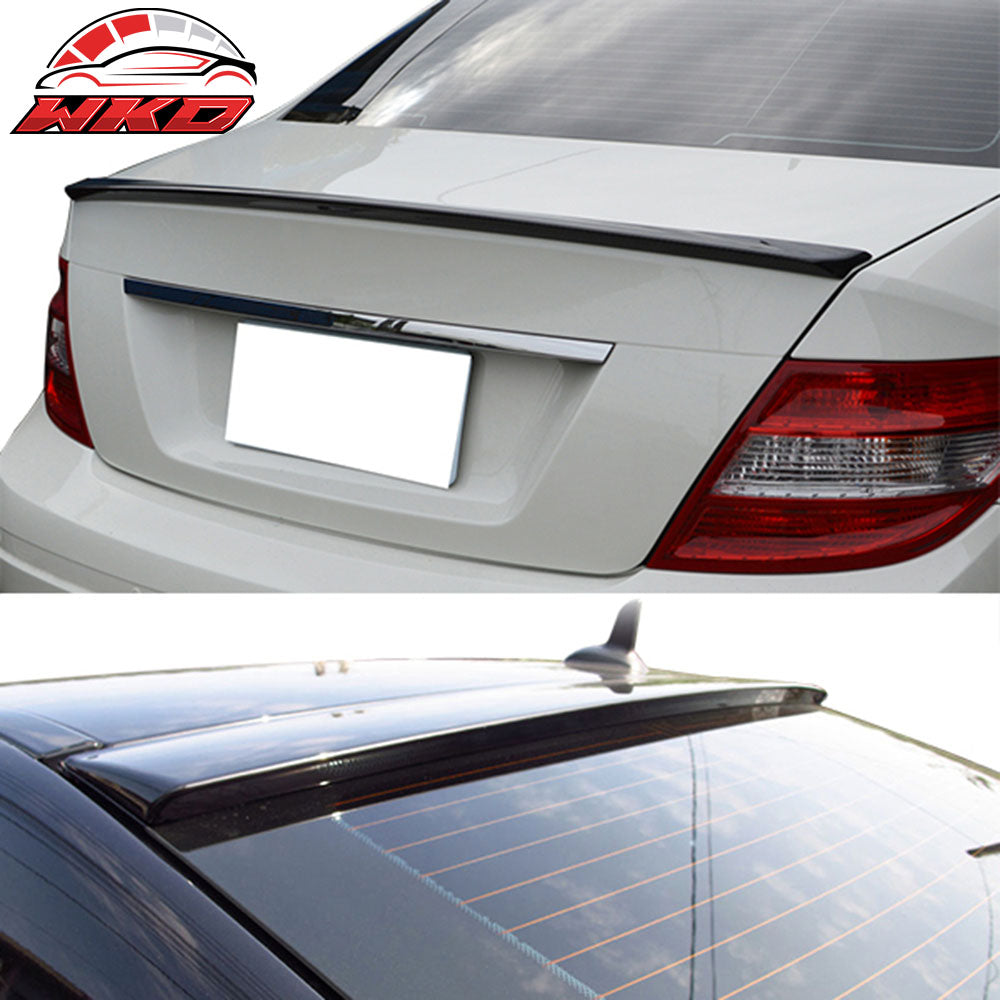 Fits 08-14 C Class W204 Sedan AMG Trunk Spoiler & OE Style Roof Wing ABS
