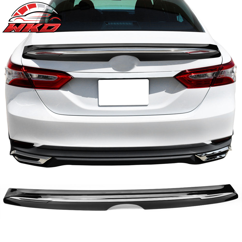 Fits 18-24 Toyota Camry MD Style Rear Trunk Spoiler Gloss Black W/Chrome Trim