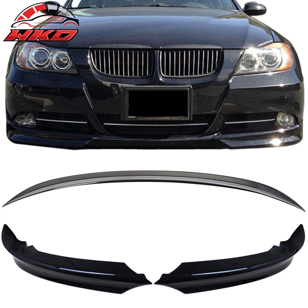 Fits 06-08 BMW E90 Trunk Spoiler + 2PC Front Lip Splitter Painted# 668 Jet Black