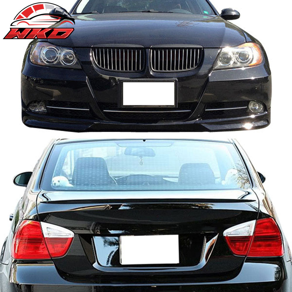 Fits 06-08 BMW E90 3 Series Trunk Spoiler + Front Splitters #475 Black Sapphire