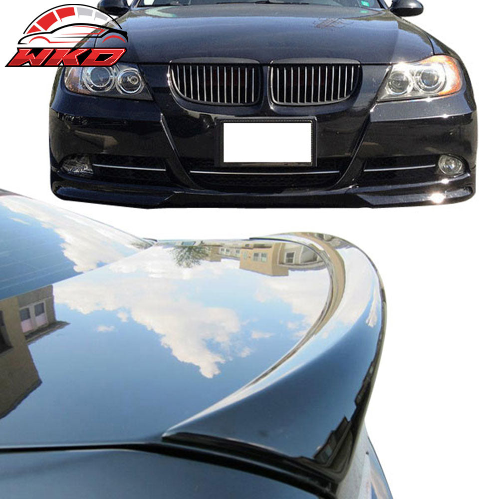Fits 06-08 BMW E90 Trunk Spoiler + Front Splitters Painted #475 Black Sapphire
