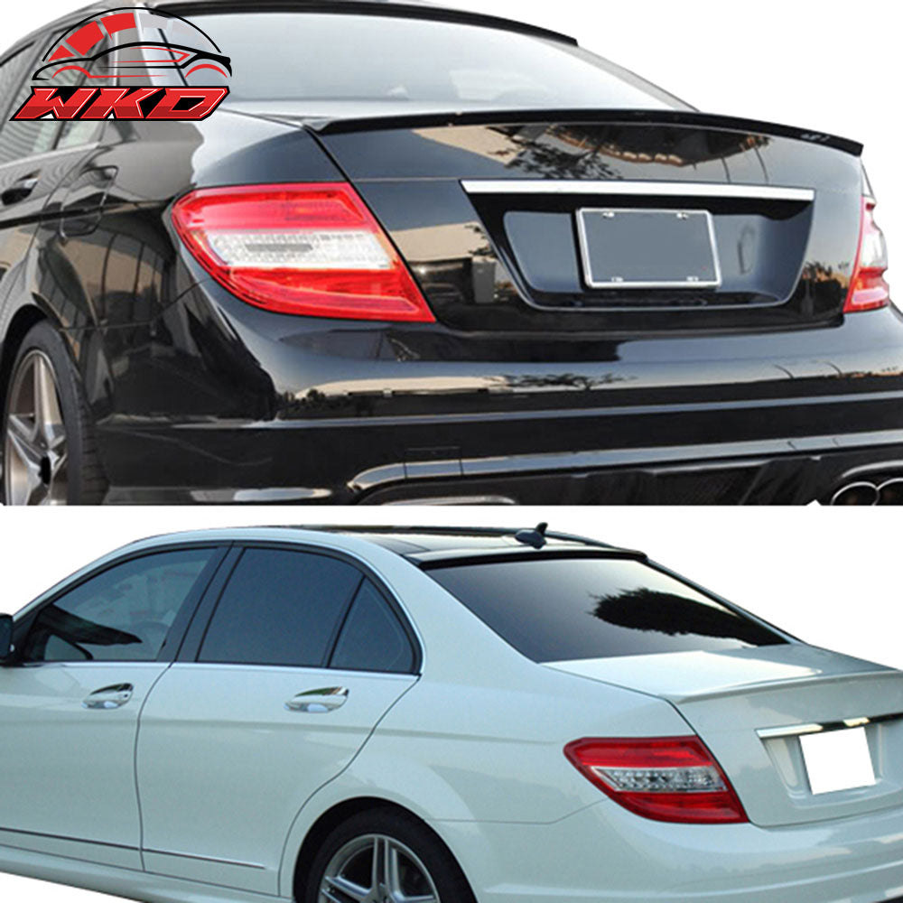 Fits 08-14 Benz W204 4Dr AMG Trunk + OE Roof Spoiler Painted #197 Obsidian Black