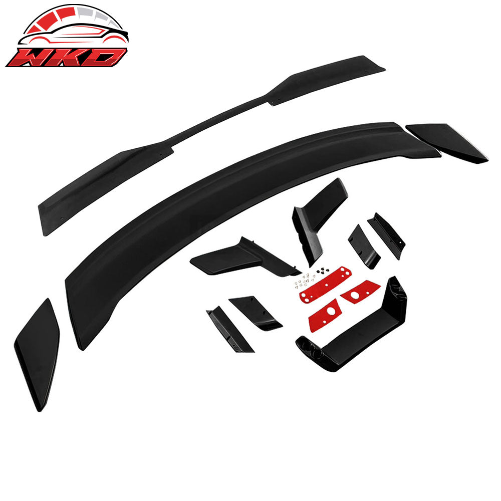 Fits 24-26 Ford Mustang Dark Horse Matte Black Trunk Spoiler W/ Gurney Glap ABS