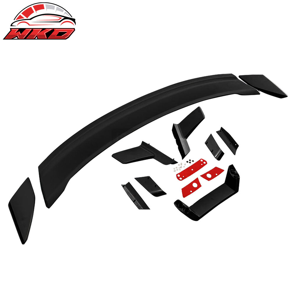 Fits 24-26 Ford Mustang Dark Horse Matte Black Trunk Spoiler W/ Gurney Glap ABS