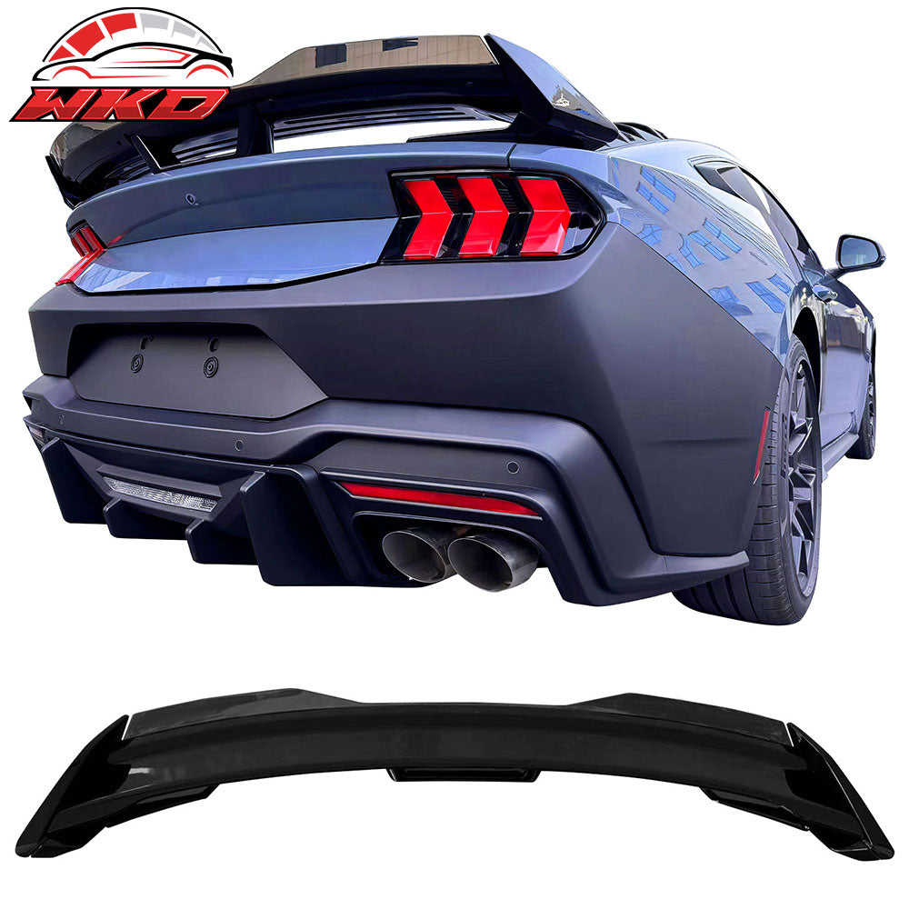 Fits 24-26 Ford Mustang Dark Horse Gloss Black Trunk Spoiler W/ Gurney Glap ABS