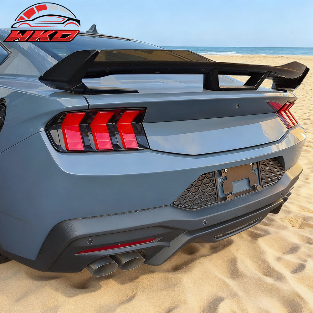 Fits 24-26 Ford Mustang Dark Horse Gloss Black Trunk Spoiler W/ Gurney Glap ABS