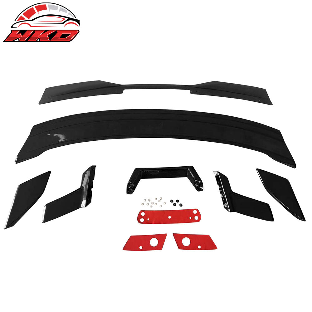 Fits 24-26 Ford Mustang Dark Horse Gloss Black Trunk Spoiler W/ Gurney Glap ABS