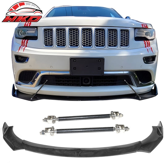 Wholesale Universal 62"-66" Gloss Black A Style Front Bumper Lip + Strut Rods Carbon Fiber