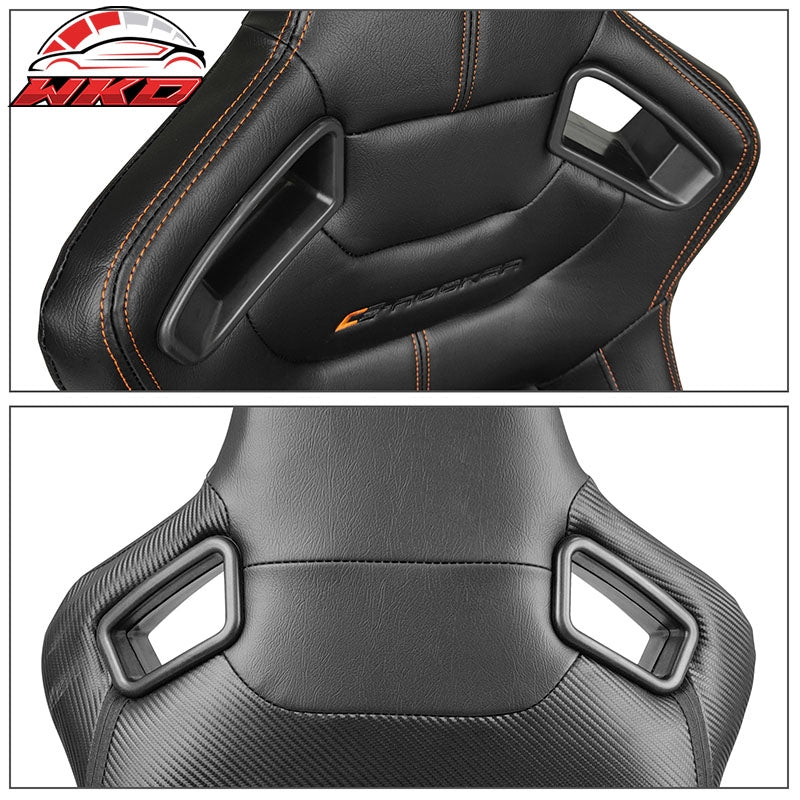 Universal Adjust Racing Seat Dual Slider Right PU Carbon Leather Orange Stitch