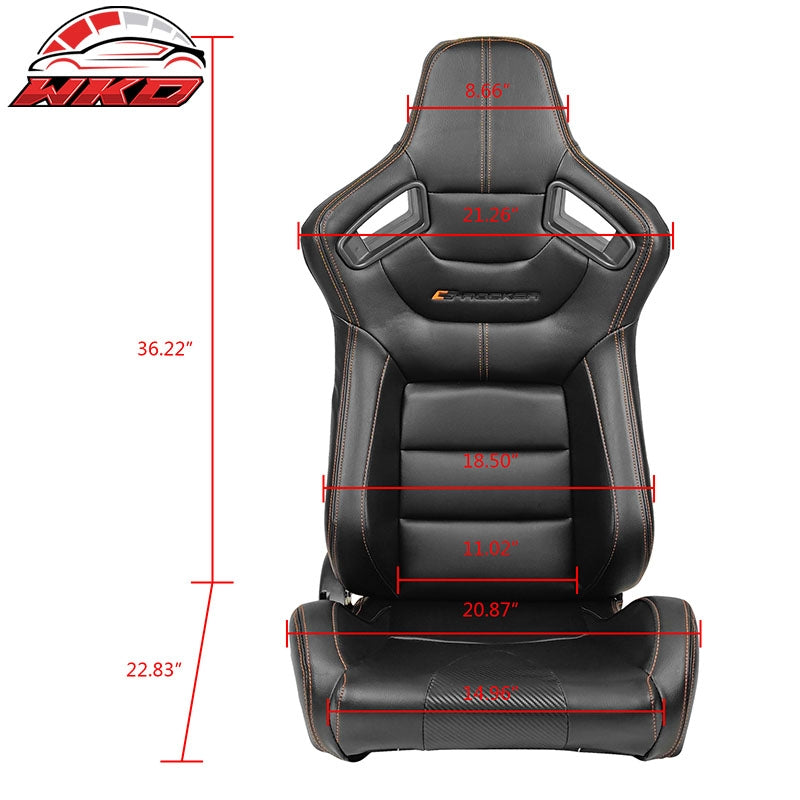 Universal Adjust Racing Seat Dual Slider Right PU Carbon Leather Orange Stitch