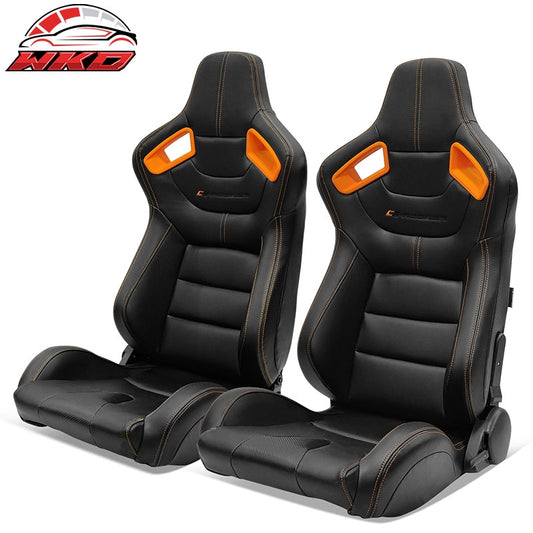 Wholesale Universal 2 Adjust Racing Seat Dual Slider PU Carbon Leather Orange Bezel Stitch
