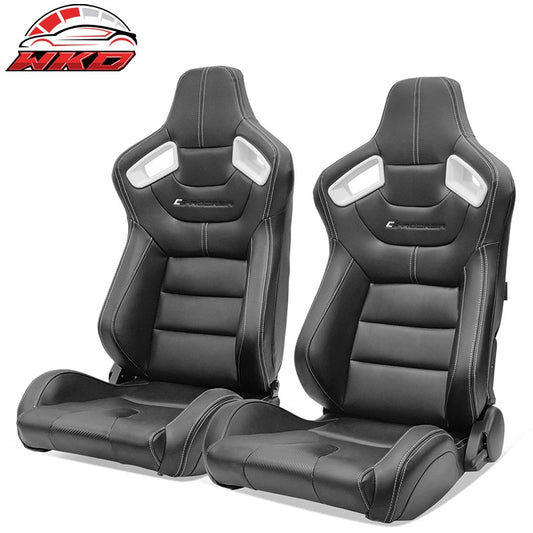 Wholesale Universal x2 Adjust Racing Seat Dual Slider PU Carbon White Bezel Stitch