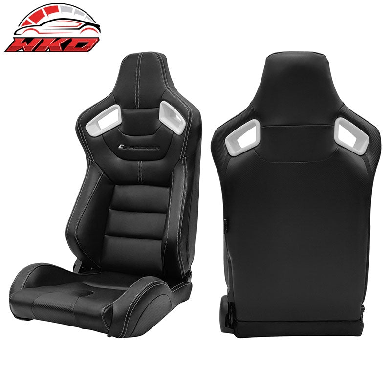 Universal x2 Adjust Racing Seat Dual Slider PU Carbon White Bezel Stitch
