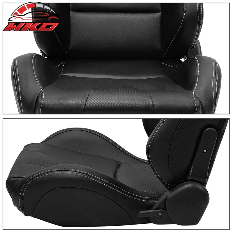 Universal x2 Adjust Racing Seat Dual Slider PU Carbon White Bezel Stitch