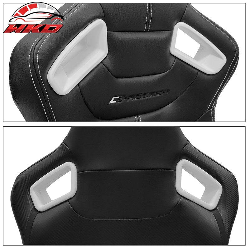 Universal x2 Adjust Racing Seat Dual Slider PU Carbon White Bezel Stitch