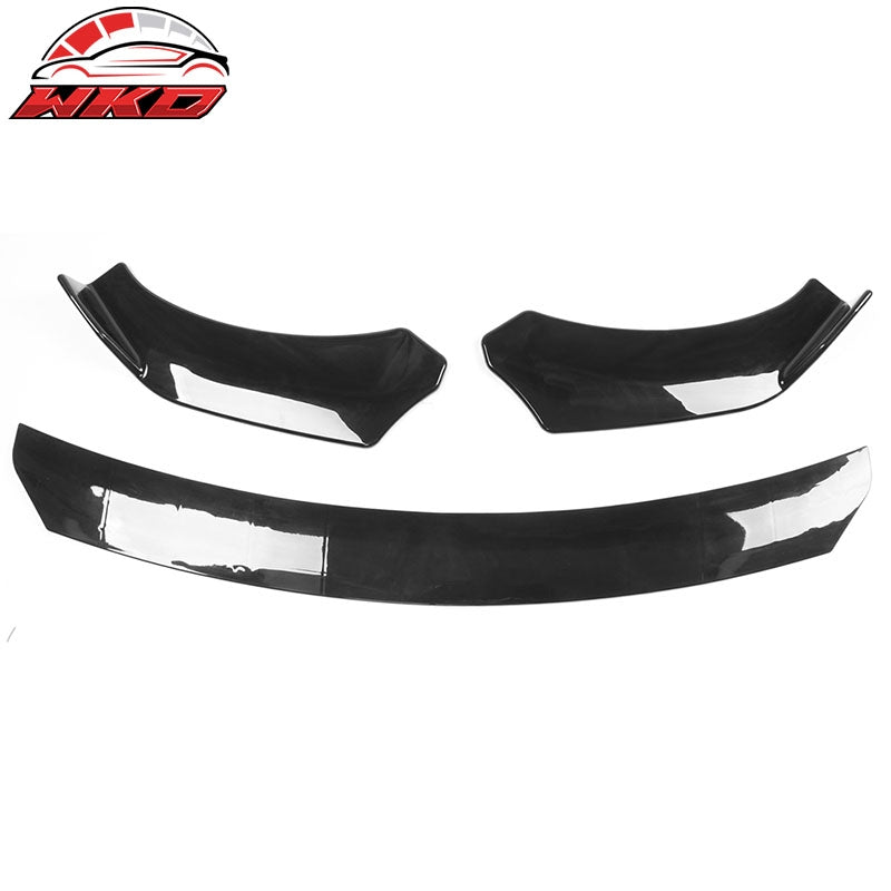 Universal 62"-66" Adjustable A Style Gloss Black Front Bumper Lip + Strut Rods