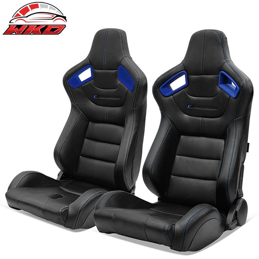 Wholesale Universal x2 Adjustable Racing Seat Dual Slider PU Carbon Blue Bezel Stitch